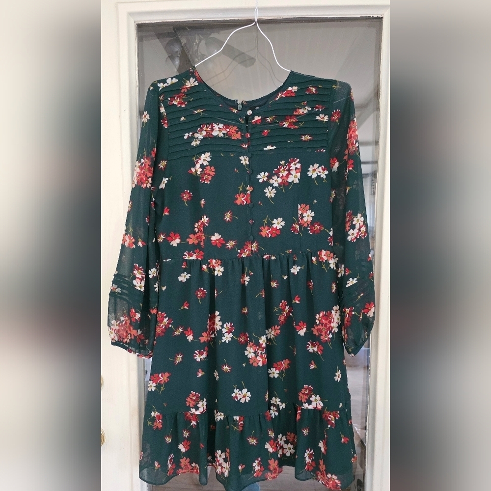 Madewell Pintuck Floral Green Dress Sz 6